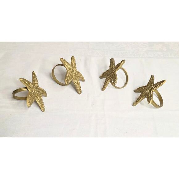 Set of 4 Vintage Solid Brass Starfish Shaped Napkin Rings Fishermancore Nautical - Picture 1 of 3